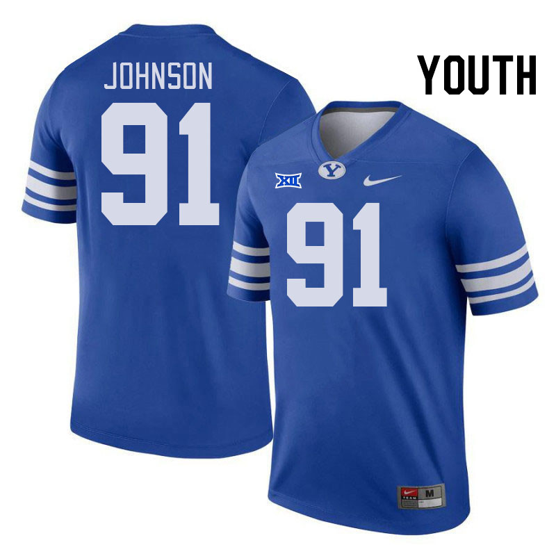 Youth #91 Dallin Johnson BYU Cougars College Football Jerseys Stitched Sale-Royal